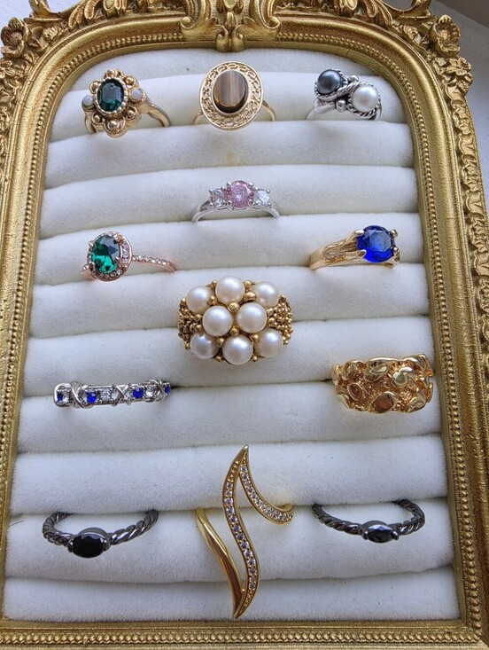 Avon Jewelry - Vintage Ring Lot 12 Pcs | Avon • Sarah Coventry Tiger Eye • Gold & Silver Tone